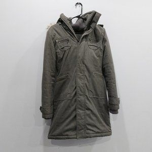 Aritzia TNA Grey Verbier Parka Fur Lined Hood Parka Long Coat Size Small